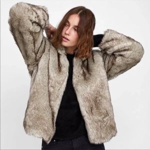 ZARA Faux Fur Teddy Bear Hooded Crop Jacket Coat WOMENS Medium